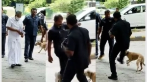 
                        മുഖ്യമന്ത്രി പിണറായി വിജയന്റെ വാഹനത്തിന് നേരെ ഓടിയടുത്ത് തെരുവുനായ