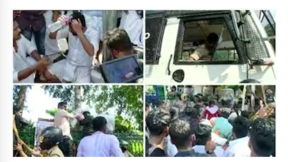 തലസ്ഥാനത്ത് തെരുവുയുദ്ധം;പൊലീസ് വാഹനം തകർത്ത് യൂത്ത് കോൺഗ്രസ് പ്രവർത്തകർ