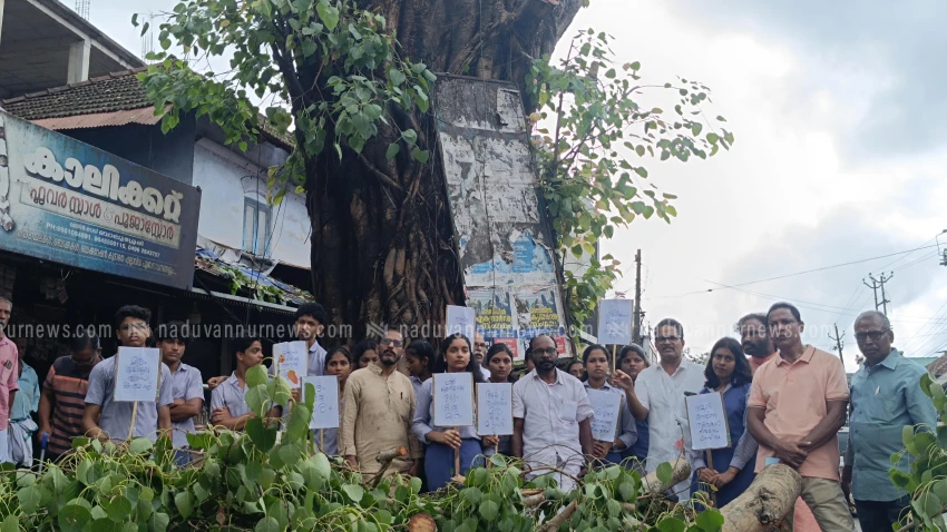  ആല്‍മരത്തിന് സംരക്ഷണ വലയം തീര്‍ത്ത് പരിസ്ഥിതി പ്രവര്‍ത്തകരോടൊപ്പം വിദ്യാര്‍ത്ഥികളും