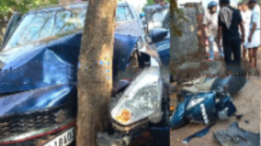  കൊല്ലം ചിറക്കടുത്ത് കാർ സ്കൂട്ടറിലും ബൈക്കിലും ഇടിച്ച് അപകടം