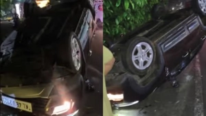 എയർപോർട്ടിൽ നിന്നും മടങ്ങിയ കാർ നിയന്ത്രണംവിട്ട് മറിഞ്ഞു; ദമ്പതികൾക്ക് പരിക്ക്