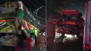 മൂവാറ്റുപുഴയിൽ ശബരിമല തീര്‍ത്ഥാടകര്‍ സഞ്ചരിച്ച ബസും മിനി ലോറിയും കൂട്ടിയിടിച്ച് അപകടം