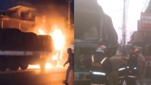 കൊയിലാണ്ടിയിൽ ലോറിക്ക് തീപിടിച്ച് ക്യാബിനിലുണ്ടായിരുന്ന ​ഗ്യാസ് സിലിണ്ടർ പൊട്ടിത്തെറിച്ചു