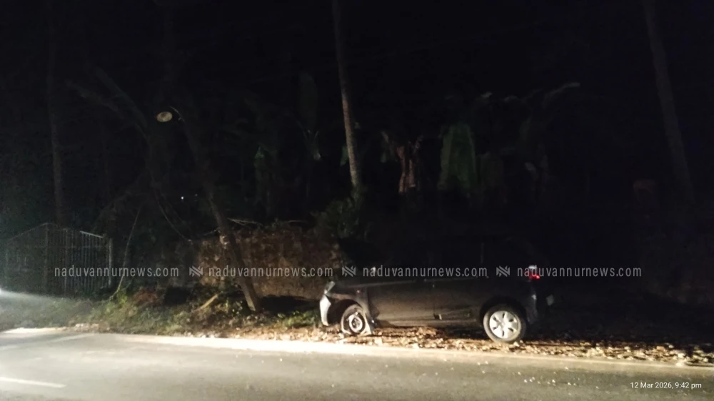 നടുവണ്ണൂർ ആഞ്ഞോളി മുക്കിൽ ഇലക്ട്രിക് പോസ്റ്റ് കാർ ഇടിച്ചു തകർന്നു; കരുവണ്ണൂർ ഭാഗത്തെ വൈദ്യുതി നാളെ വരെ മുടങ്ങും