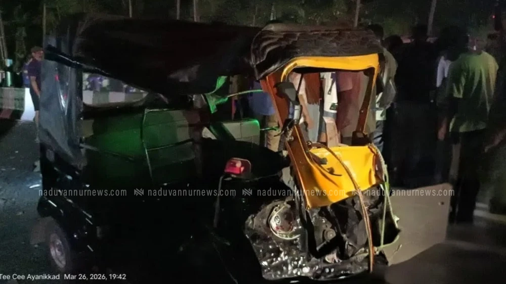  അയനിക്കാട് കാർ ഓട്ടോറിക്ഷയിലിടിച്ച് രണ്ടുപേർക്ക് പരിക്ക്