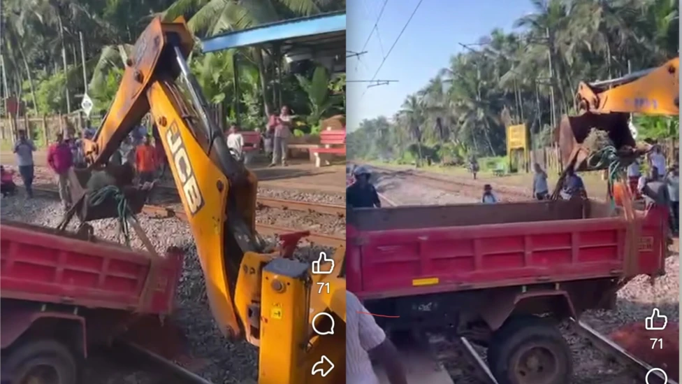  റെയിൽവേ ട്രാക്കിലേക്ക് ടിപ്പർ ലോറി മറിഞ്ഞു, ട്രെയിൻ ഗതാഗതം തടസ്സപ്പെട്ടു